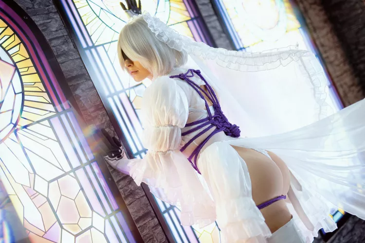 Bride 2B shibari cosplay by Yuna Kairi [Sakimichan art]