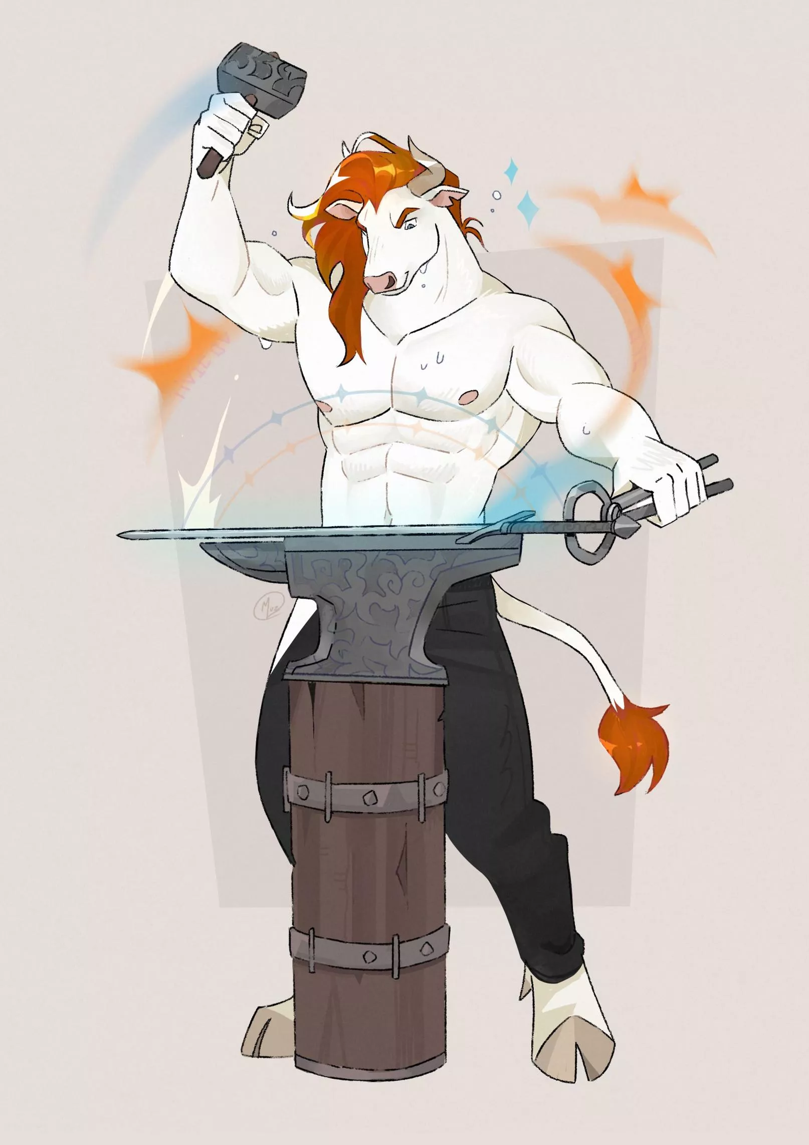 Minotaur Blacksmith (Art by @gato_iberico on Twitter) 