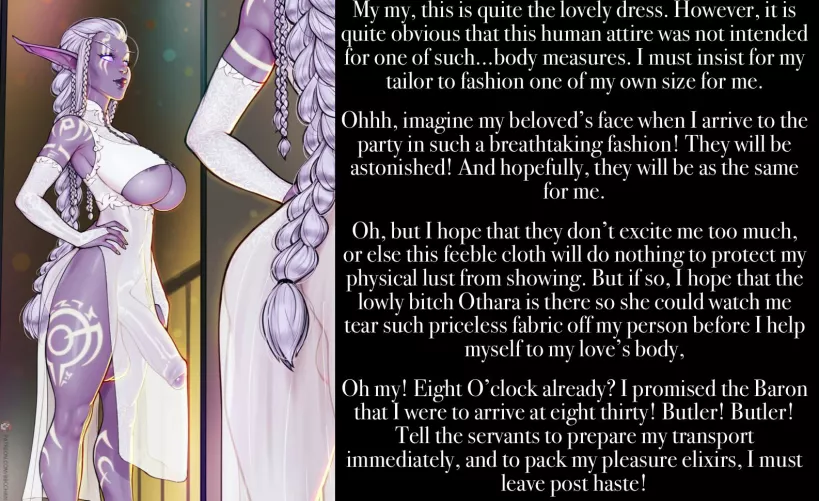 The Lady of the Party [gender neutral POI(person of interest, as in you)] [dark elf] [futanari] [checking themselves out] [high class stuff] [potential public sex]