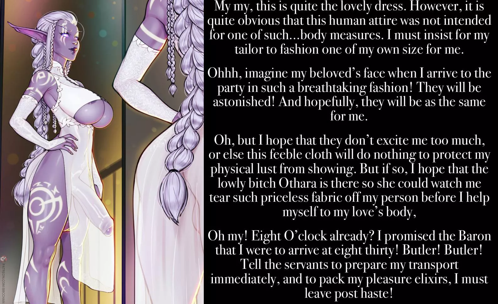 The Lady of the Party [gender neutral POI(person of interest, as in you)] [dark elf] [futanari] [checking themselves out] [high class stuff] [potential public sex]