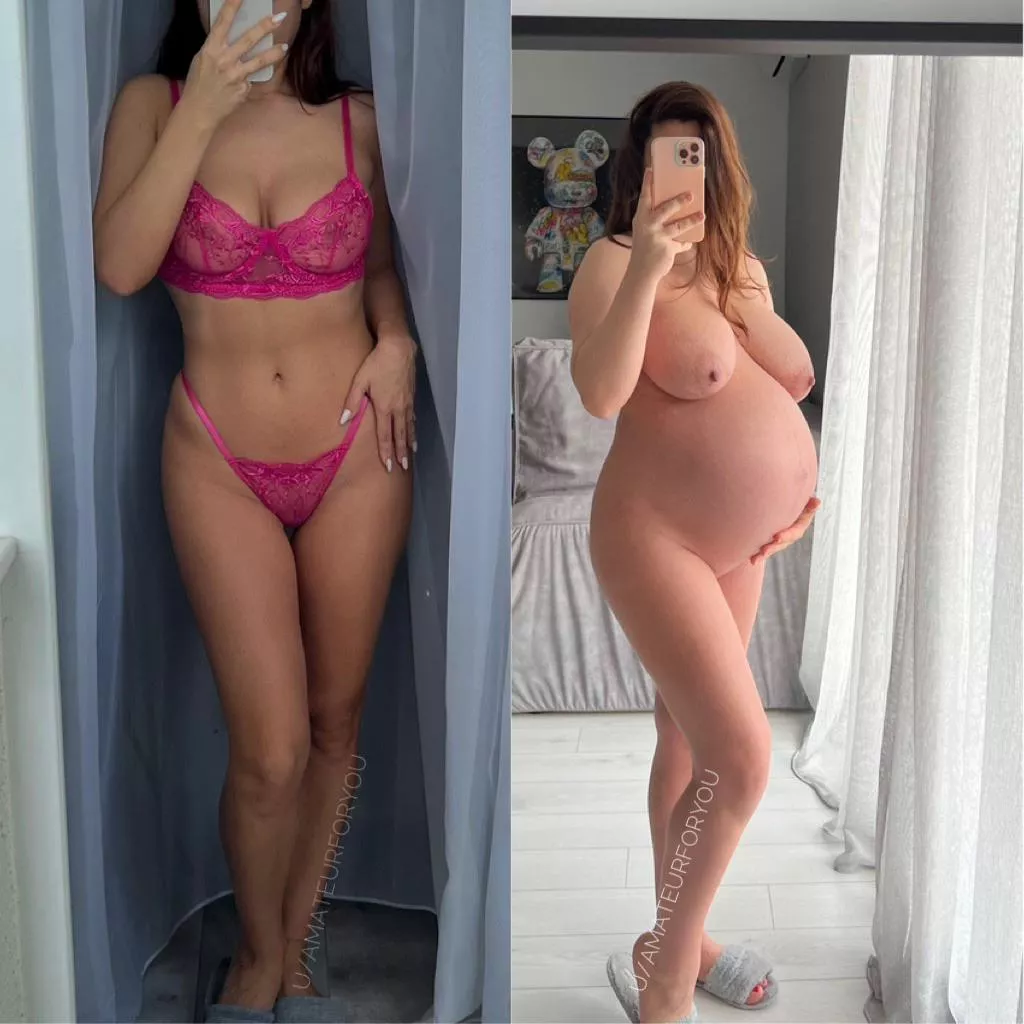 Slim vs 39 weeks pregnant... which one is more sexy?😈