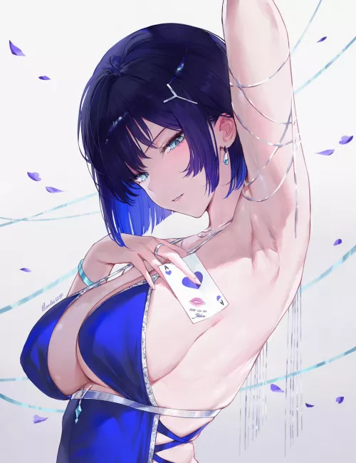 Yelan in sexy blue outfit