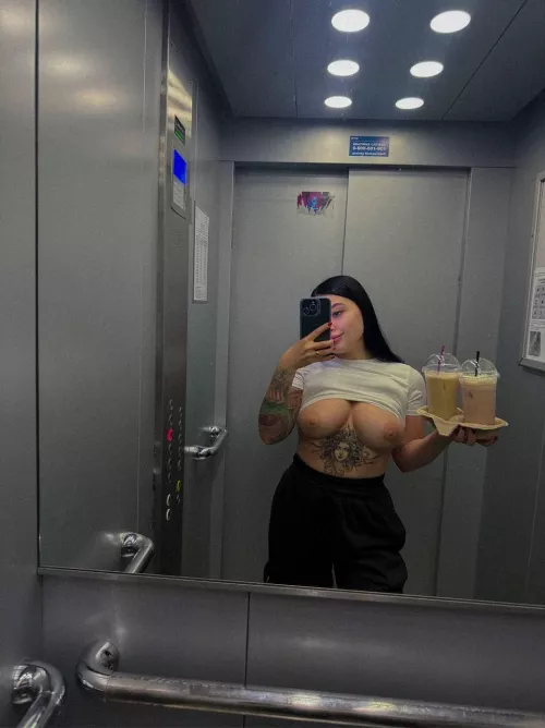 Embarrassed to show my big tits in the elevator 