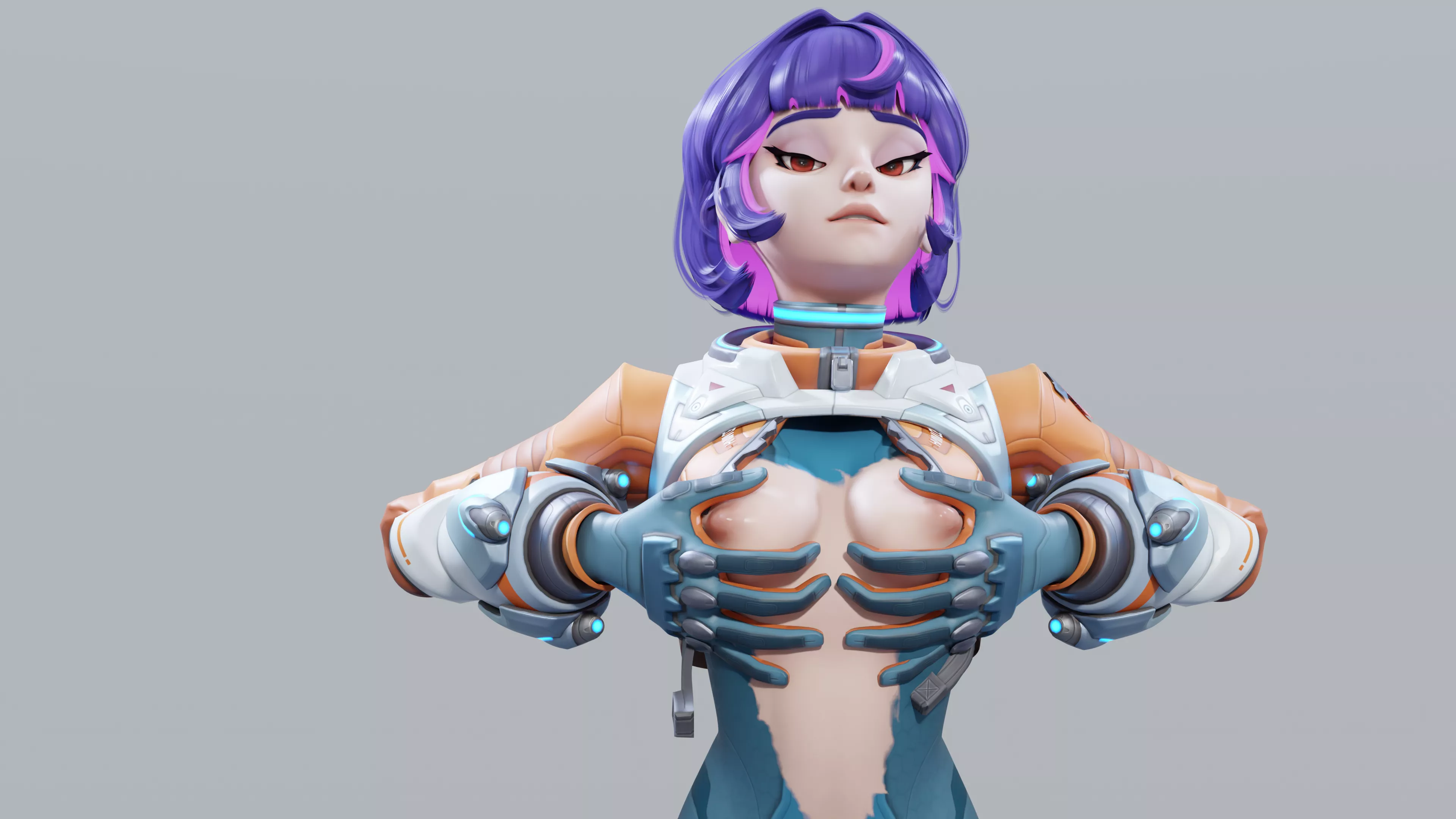 Juno showing off her boobs ripped suit [Overwatch] (AmateurAllArounder) (W.I.P feedback appreciated)
