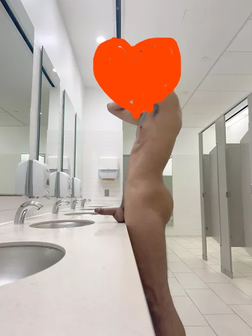 Quick photo op in the campus restrooms, 