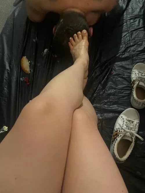 If you're lucky enough to eat, you eat from the floor after it's been walked on and spat in! [Domme]