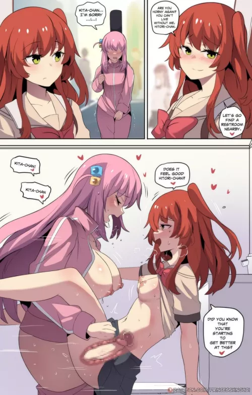 Kita helping Bocchi cum out of her shell. And into her.