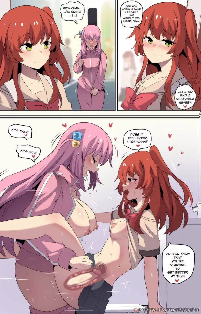 Kita helping Bocchi cum out of her shell. And into her.