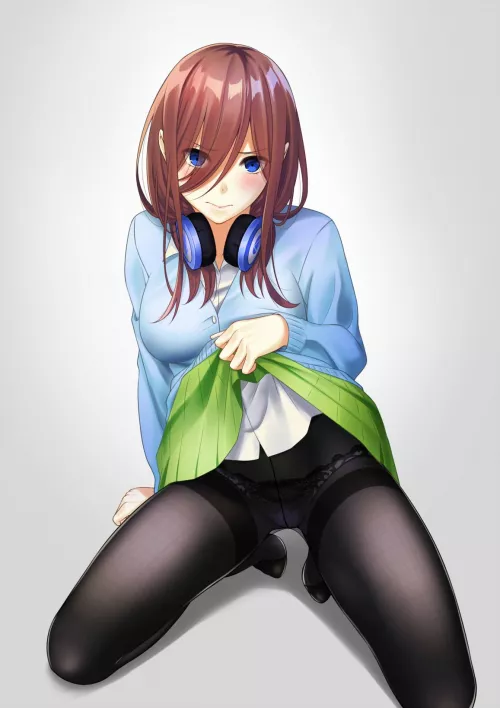Miku On Her Knees Lifting Up Her Skirt [Quintessential Quintuplets]