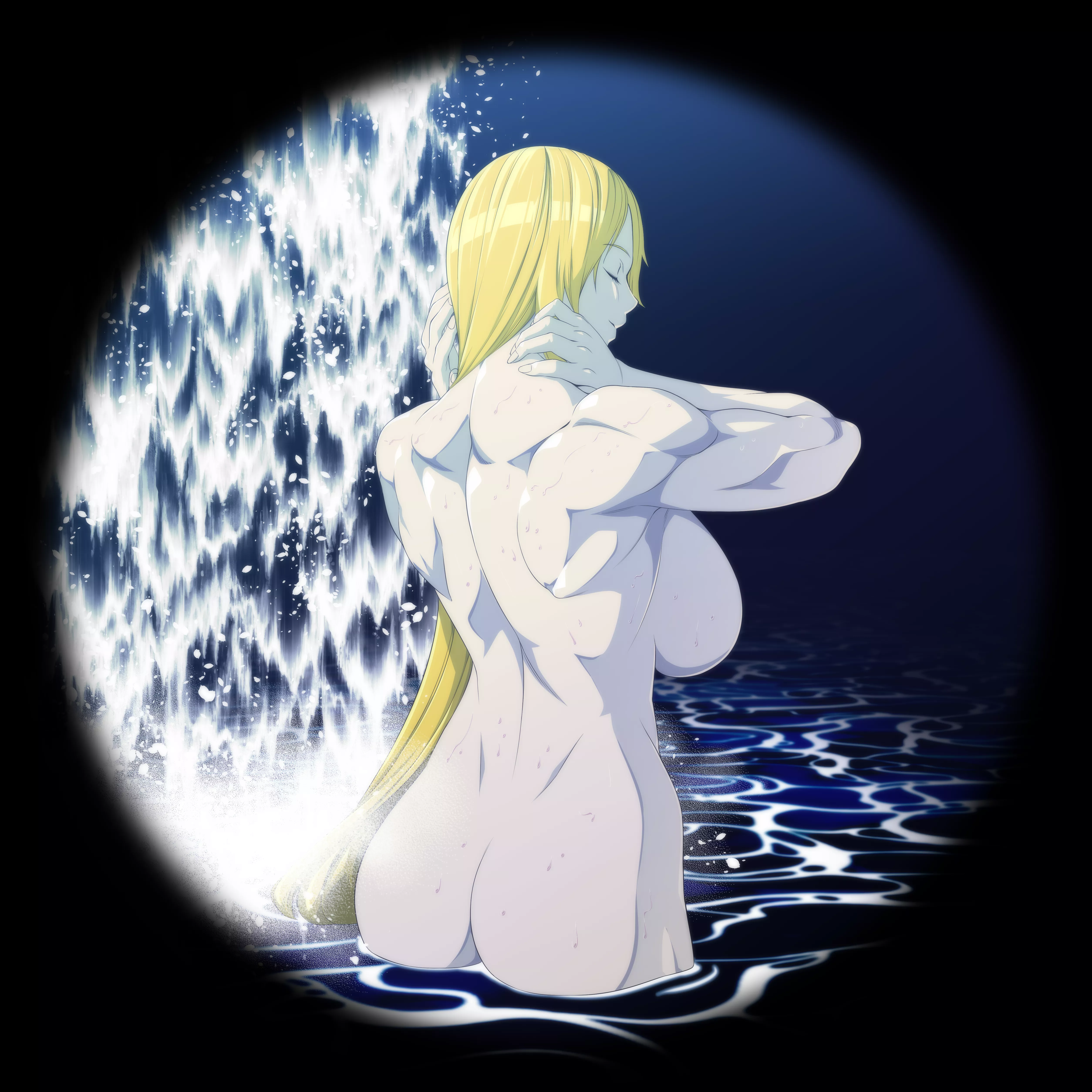 Spying on yang through a telescope while she's bathing in a waterfall 