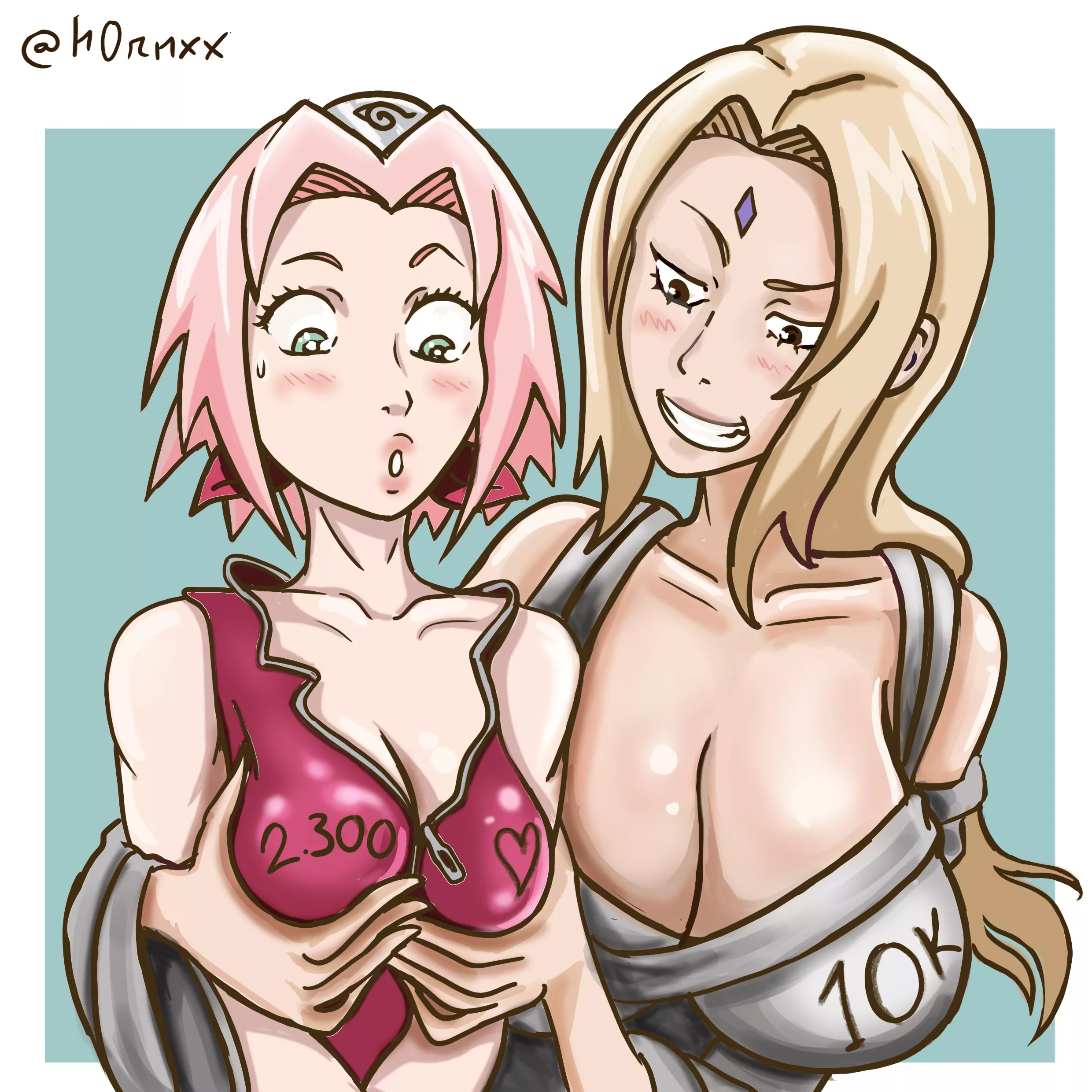 Tsunade measuring the Sakura chakra  (Twitter:  @HornxArt)