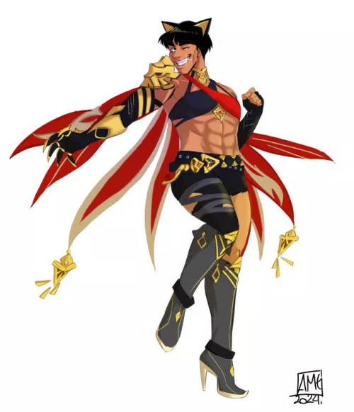 (My art) Naruto x Genshin impact. Might guy dressed as Dehya