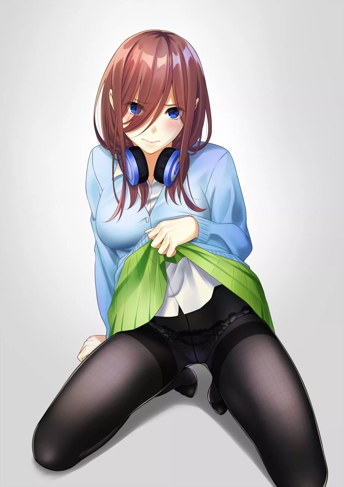 Miku Nakano On Her Knees Lifting Up Her Skirt (Quintessential Quintuplets)