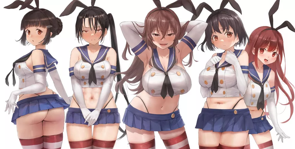 Myoukou sisters and Kamikaze in Shimakaze outfits (Toka/Marchlizard) [KanColle]
