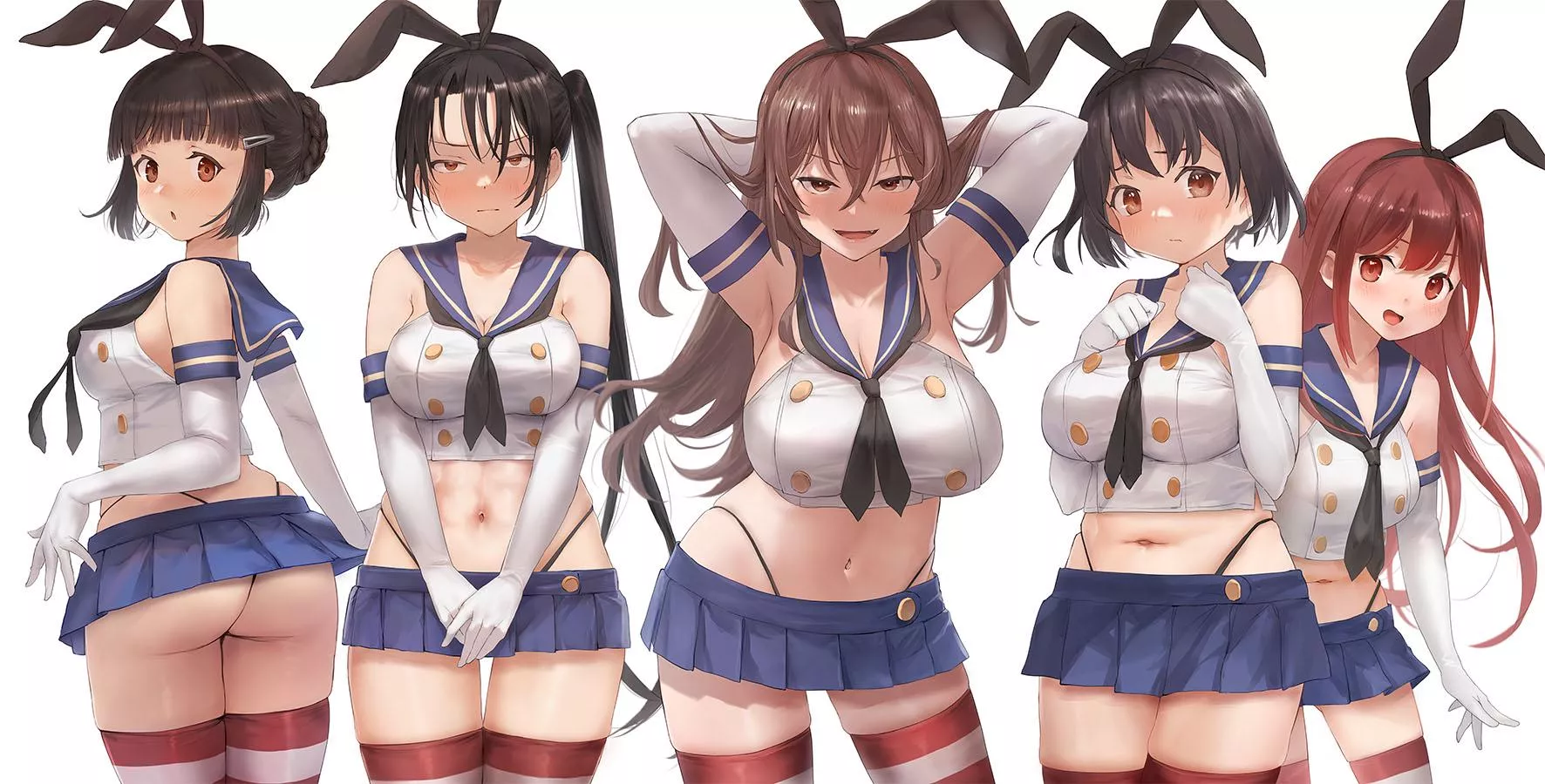 Myoukou sisters and Kamikaze in Shimakaze outfits (Toka/Marchlizard) [KanColle]
