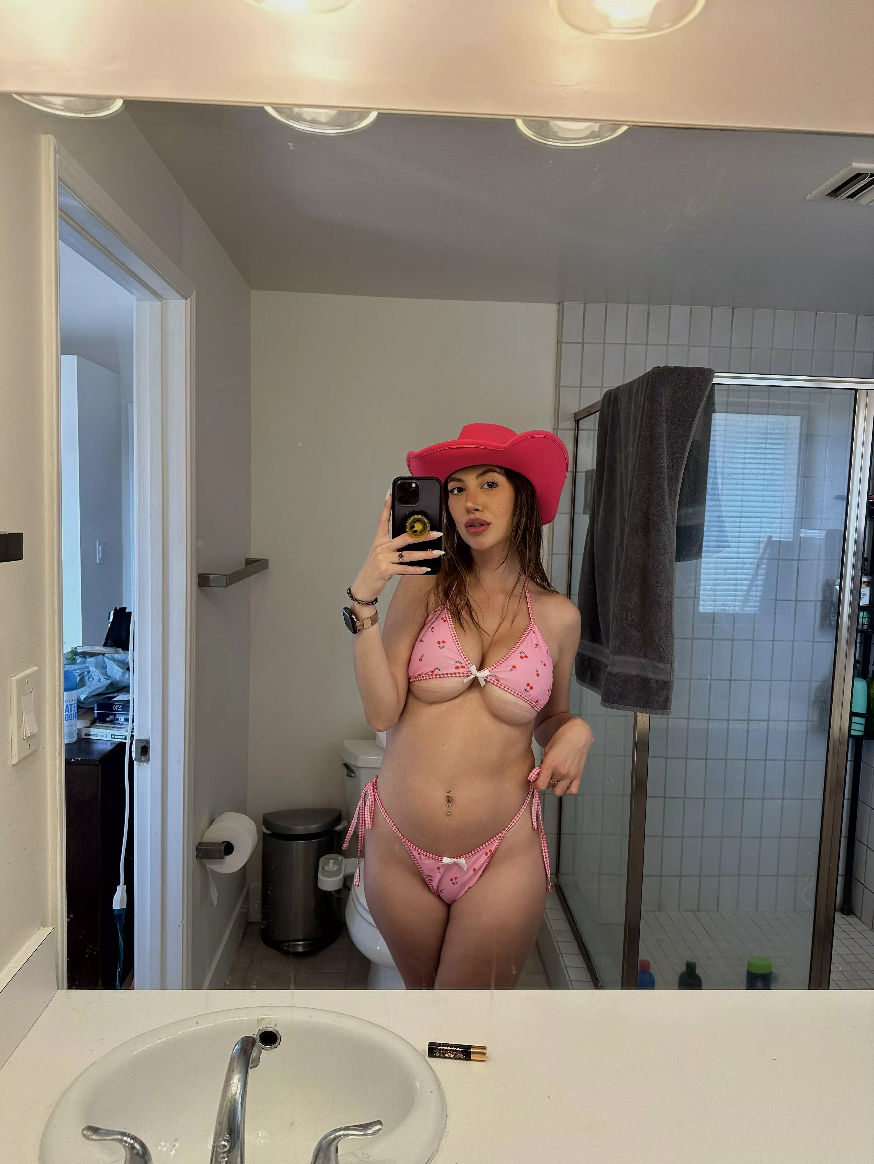 This pink bikini looks great on my pale bikini body