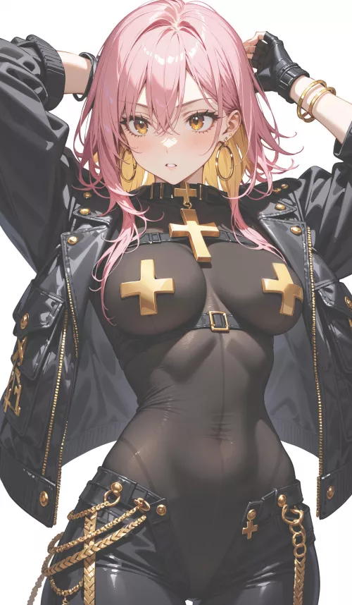 Full Body Stocking under her Leather Outfit 