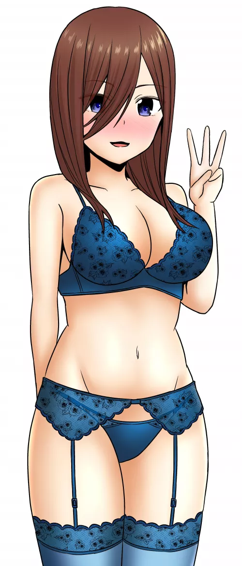 Miku Nakano Blushing In Her Blue Lingerie [Quintessential Quintuplets]