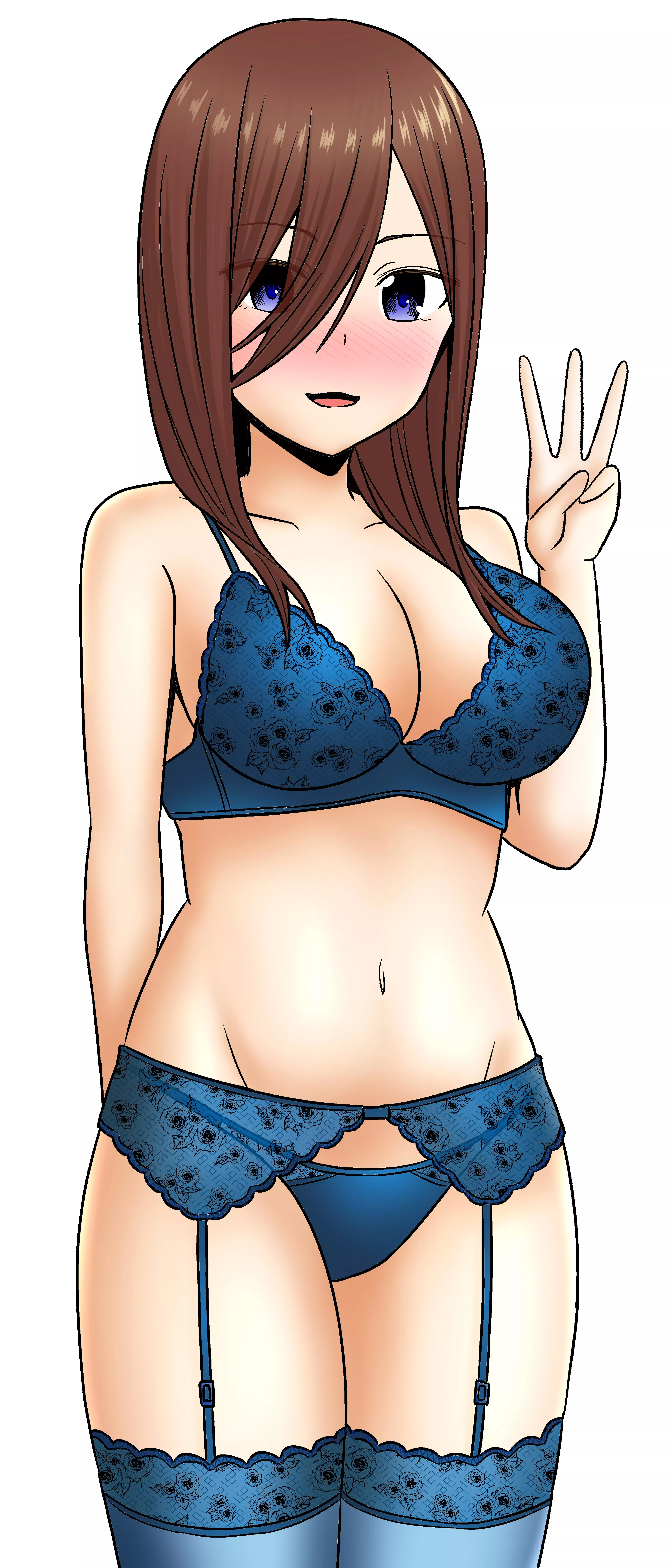 Miku Nakano Blushing In Her Blue Lingerie [Quintessential Quintuplets]