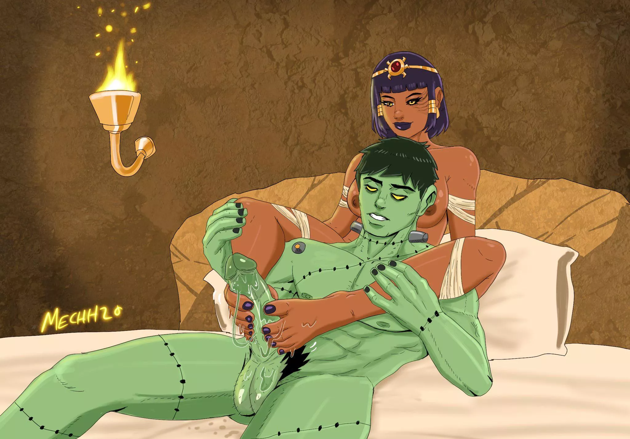 Frankenstein monster guy and his mummy gf OCs. Made by me :) (mechh2o)