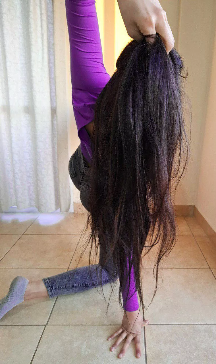 My silky long dark brown hair for you to climb through.