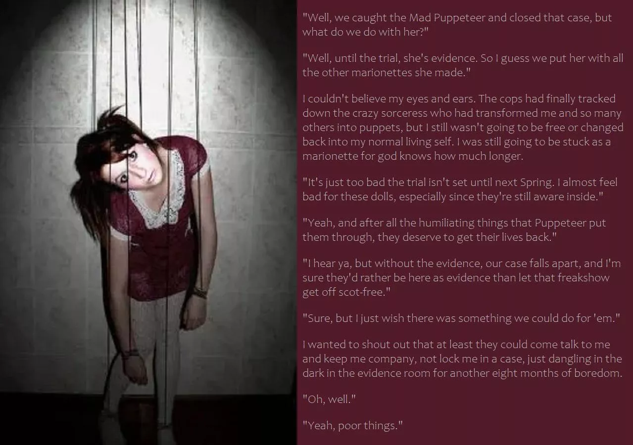 New caption! Closed the Case. Now What Do We Do With the Evidence? #magicaltransformation #puppet #dollification #puppettf #stuck #caption #marionnette #marionnettetf #inanimatetransformation #dolltf https://amberhuntwrites.blogspot.com/2024/09/closed-ca