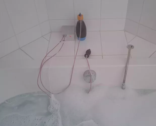 Bubble bath enema fun 