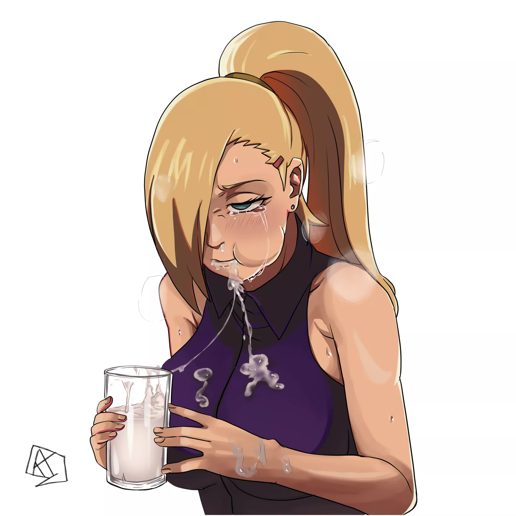Ino struggling to drink after she milked the entire bar