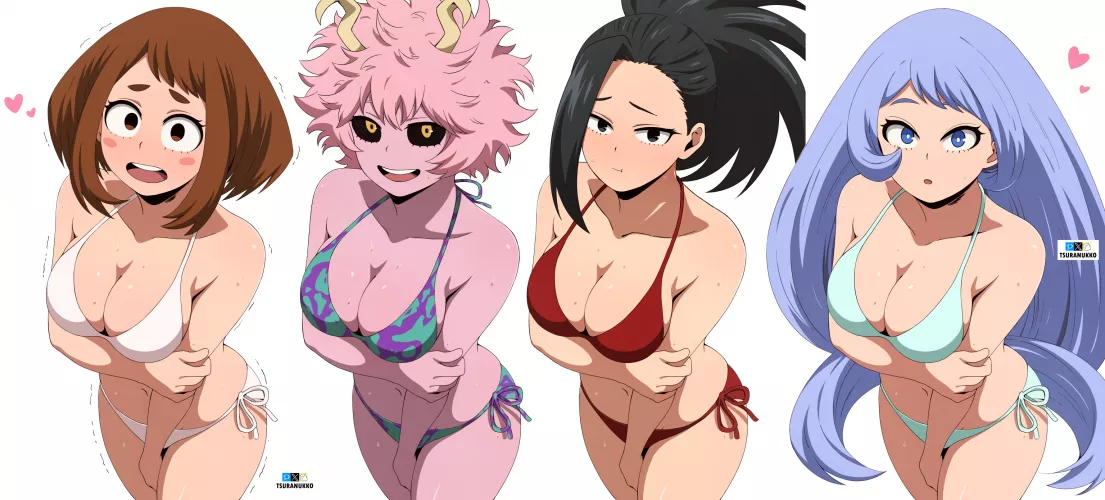 Uraraka | Mina | Momo | Nejire in Bikinis, Art by me (@Tsuranukko) 