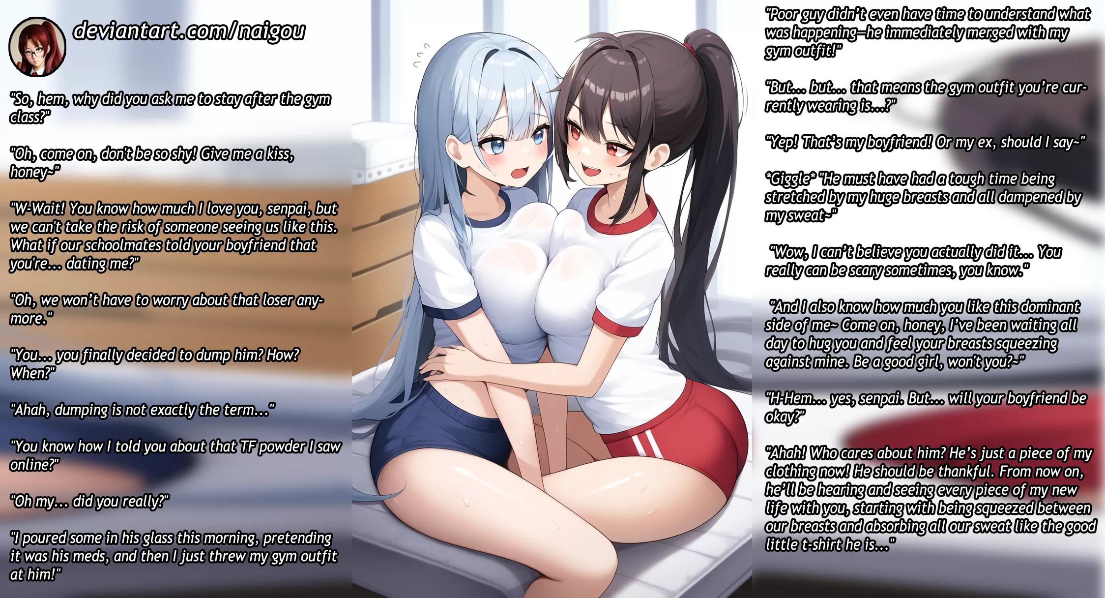 A gym outfit for your bi- girlfriend [commission] [femdom][lesbian][clothing TF][cuckold]