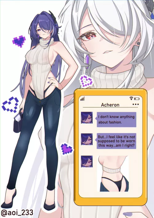 Acheron wearing a sexy outfit