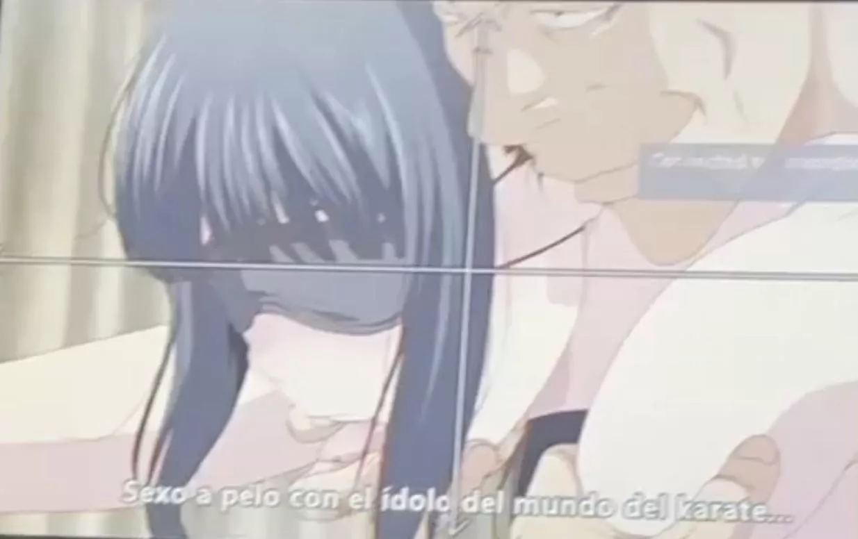 color: blindfold, longhair, 1girl, spanish text, sexo a polo con el idolo del mundo del karate