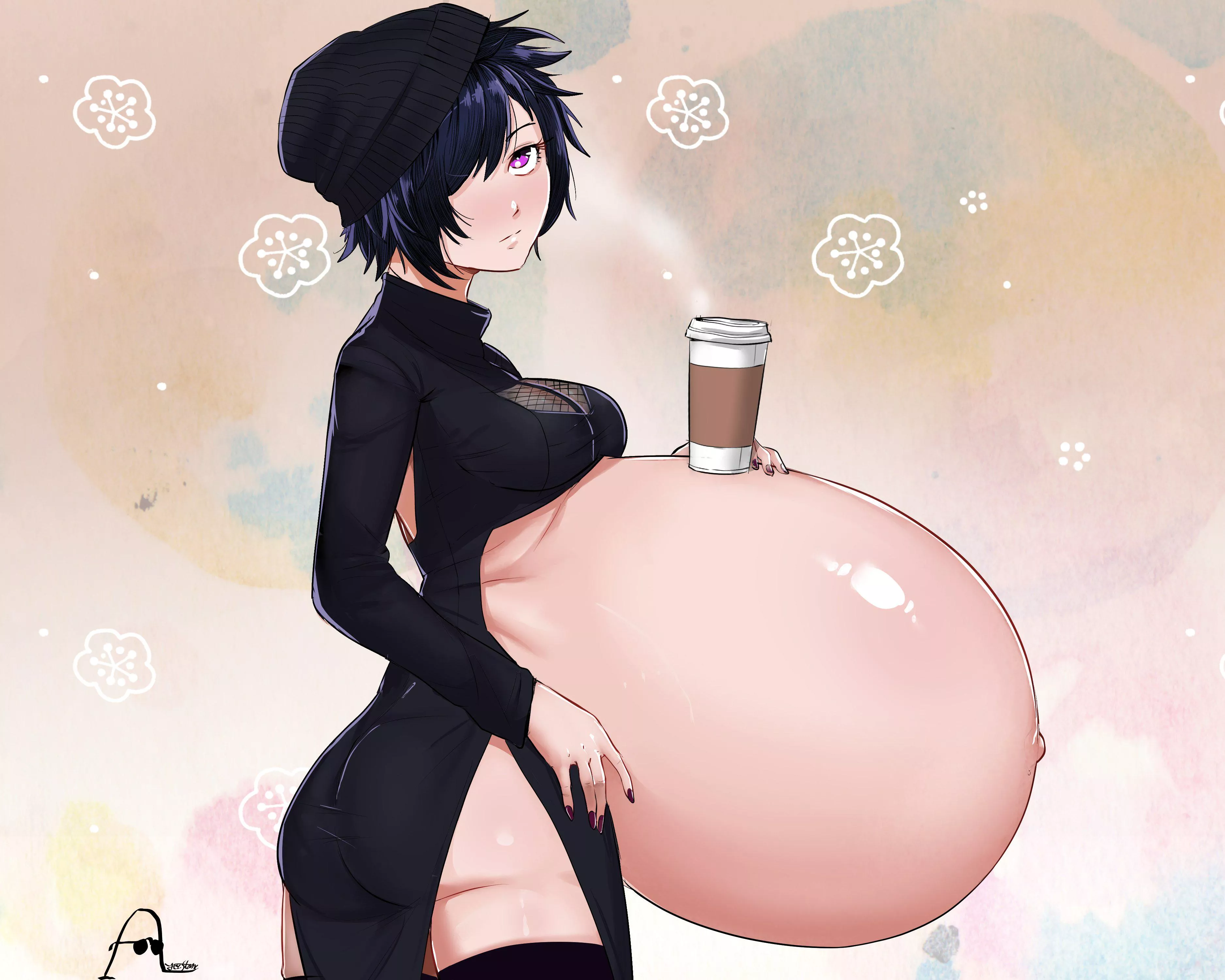 Pregnant girl with decaf coffee 