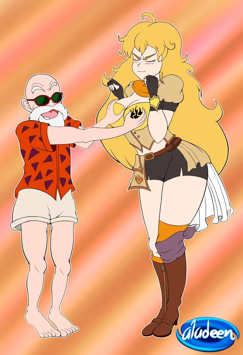 Yang met master roshi from dbz and said she'd do anything to have him train her. Poor choice of words 