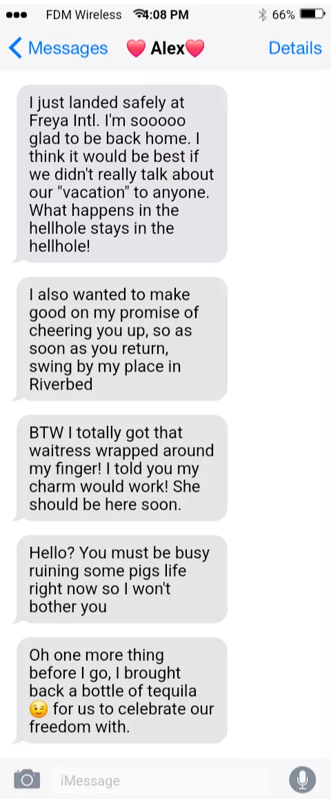 Finally back after a long, stressful week. I should let my bestie know I'm home safe