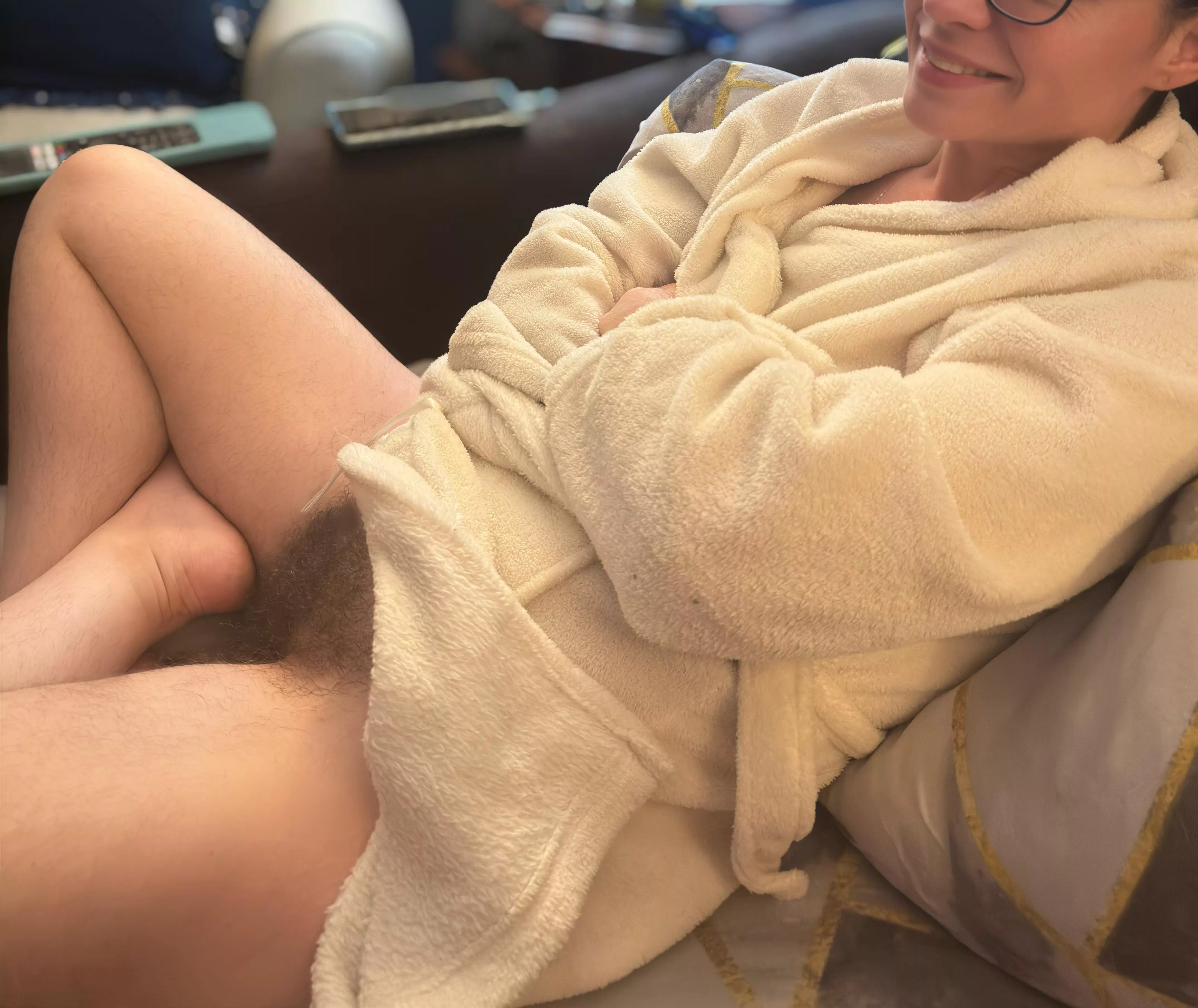 You walk in and I’m just relaxing with my bush out, how do you react 