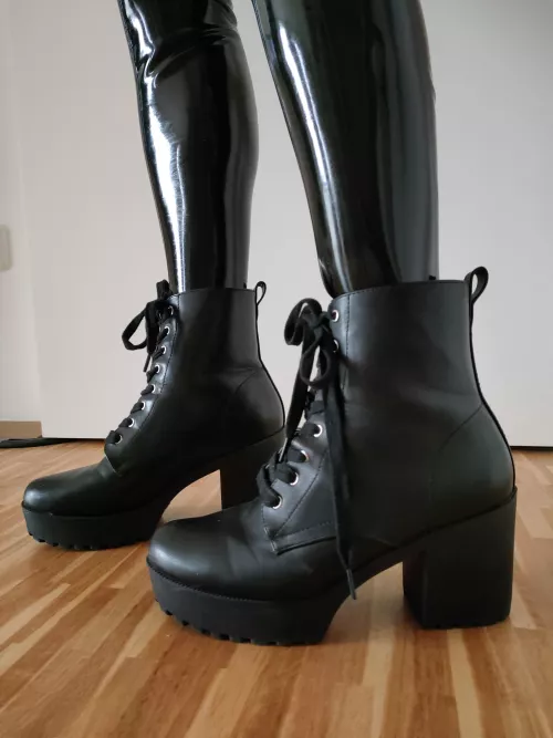 I love latex combined with high block heel boots