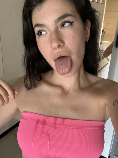 this cum is so warm and flows down my body so quickly onto my top