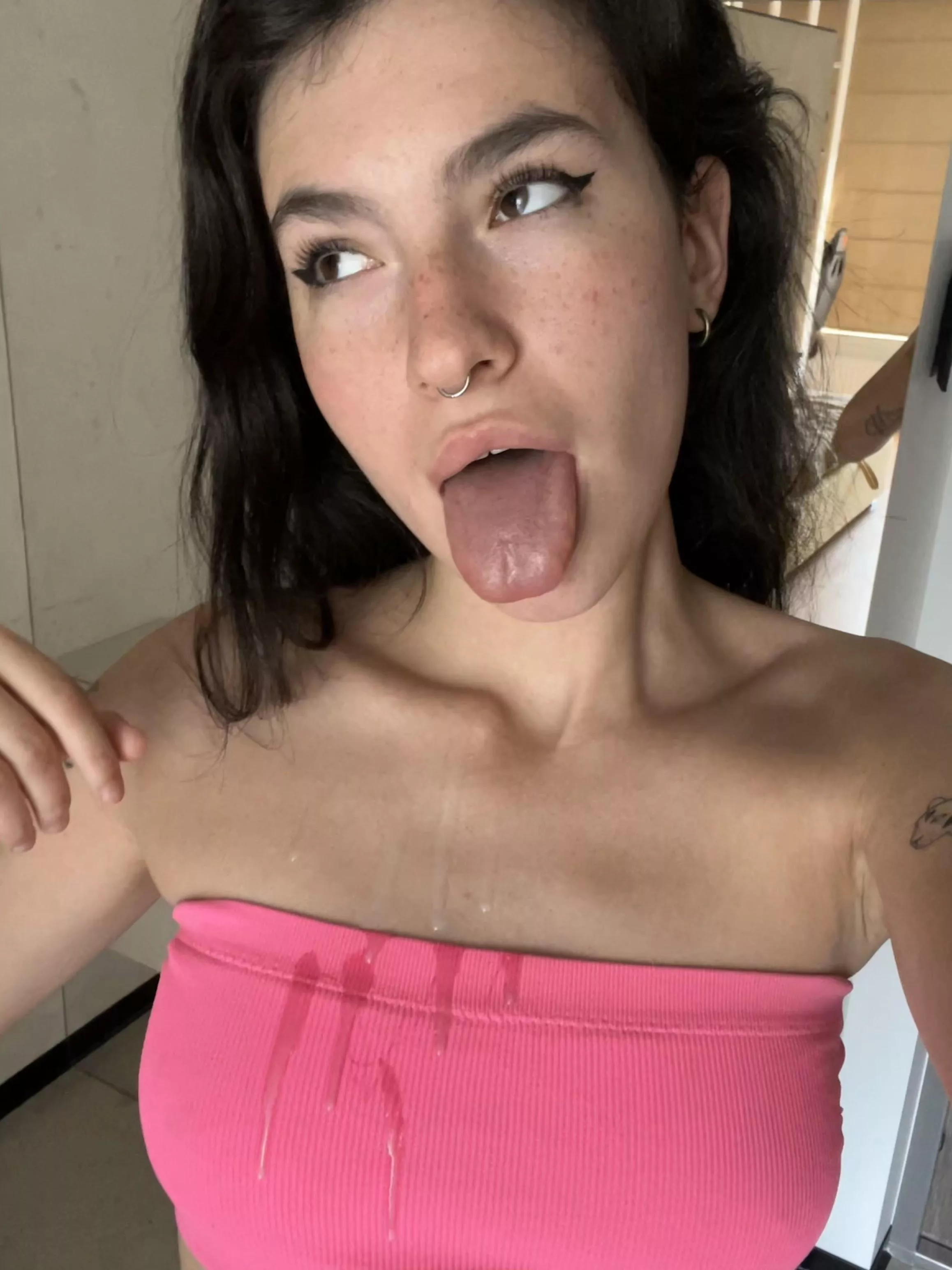 this cum is so warm and flows down my body so quickly onto my top