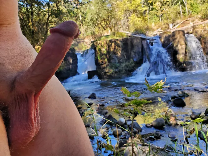 doing some important stretches before a little skinny dipping