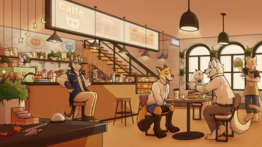 Hanging out with friends in a cafe shop