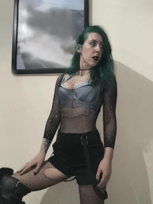 Goth in fishnets