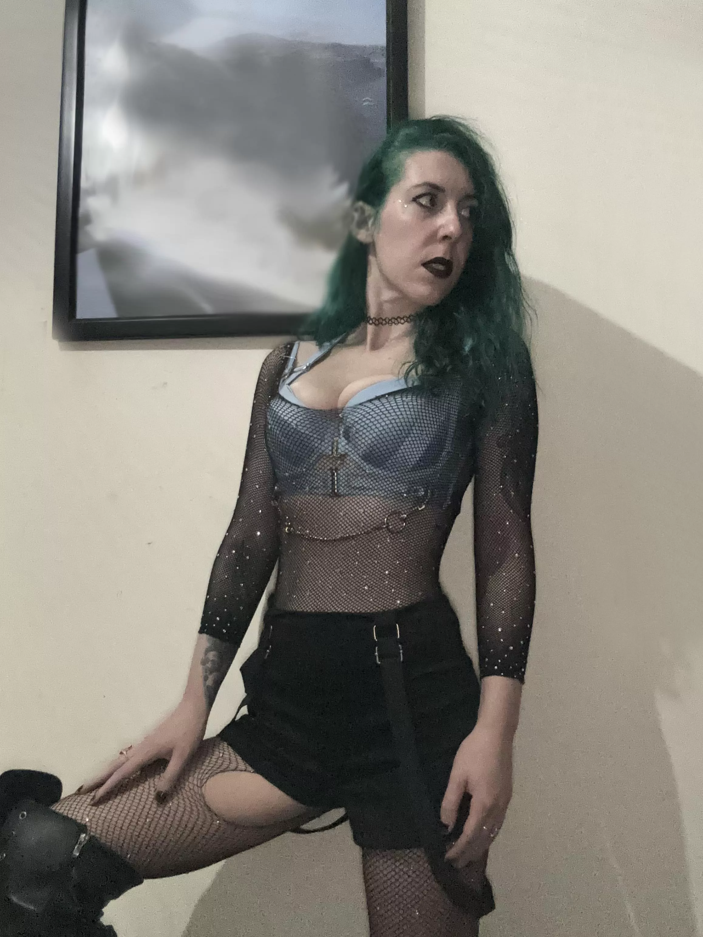 Goth in fishnets