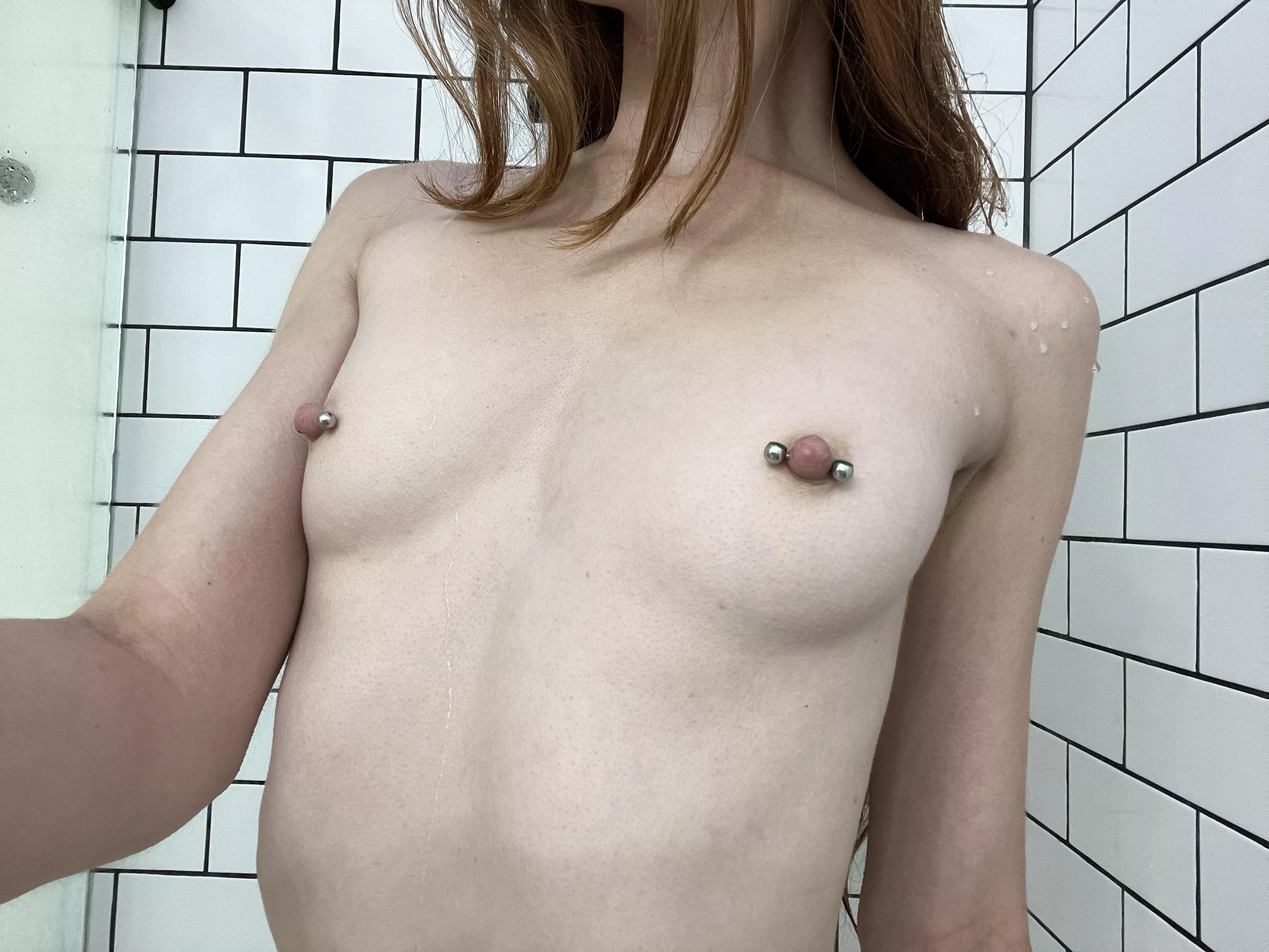 Nipple piercings make my tiny tits look bigger 