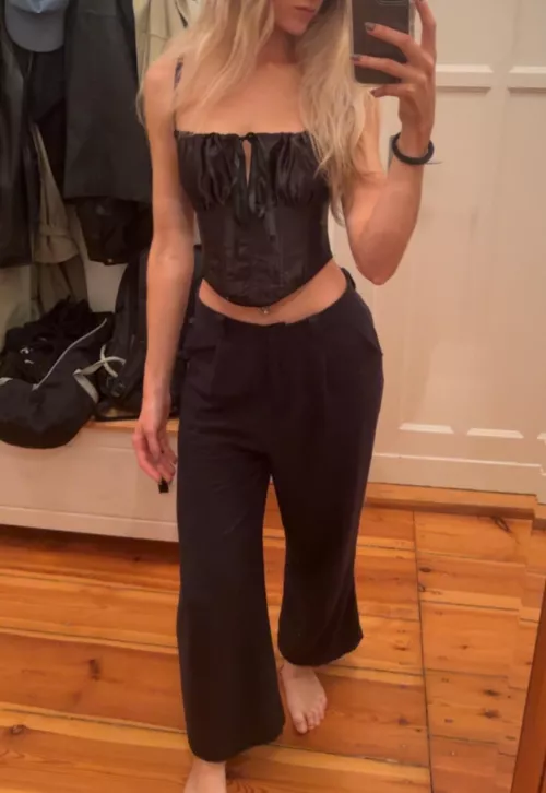 I only had one pair of pants and this corset top to wear, so this was the outfit for the night