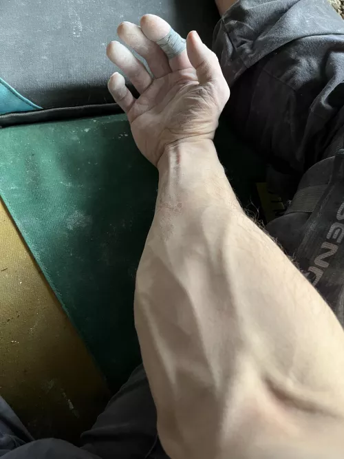 Halfway through a bouldering session