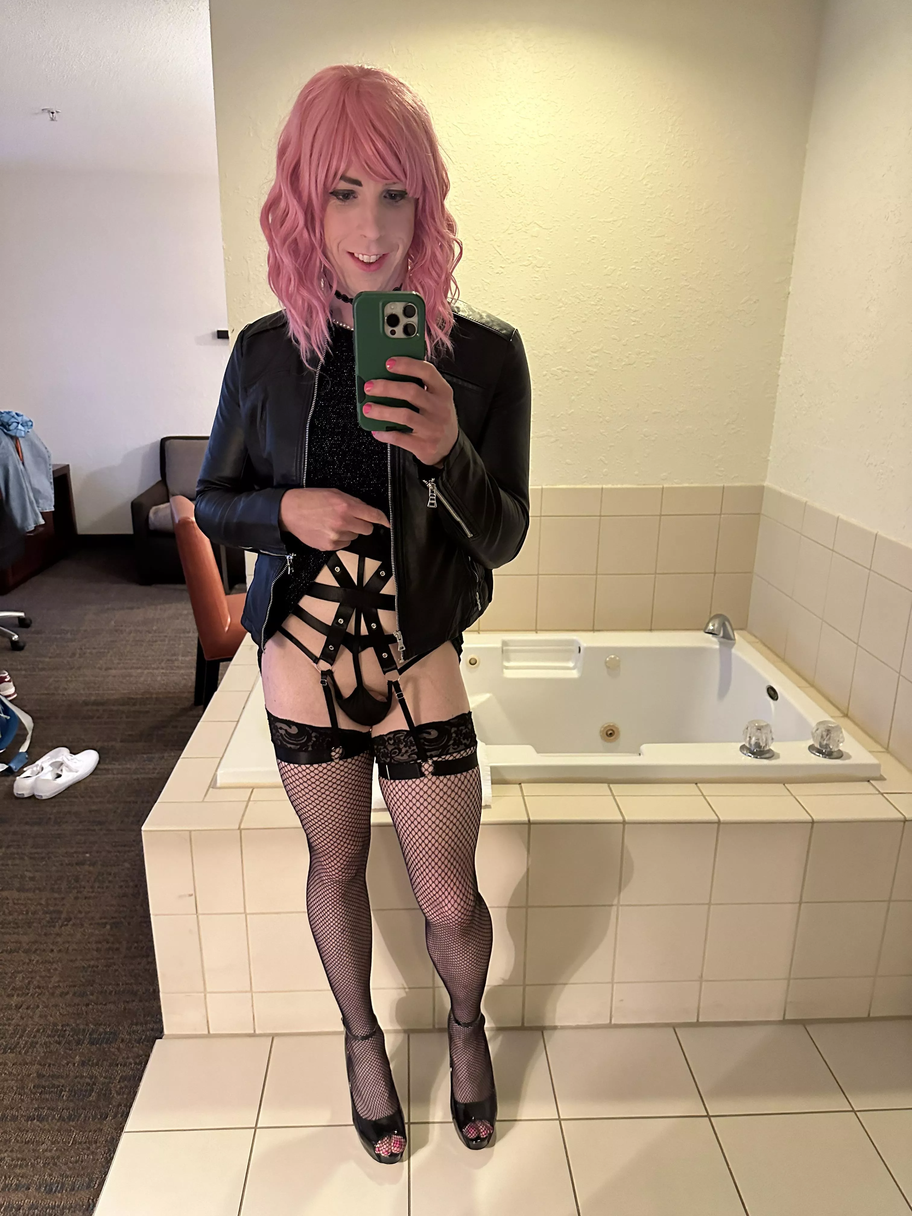 You lift up my dress and see my harness, what's happening next?