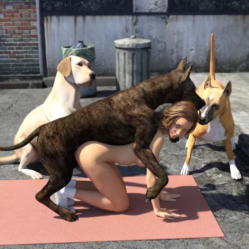 A dirty alley in the middle of the day is the perfect place to play with your own pets, or maybe even a strays (scanero)