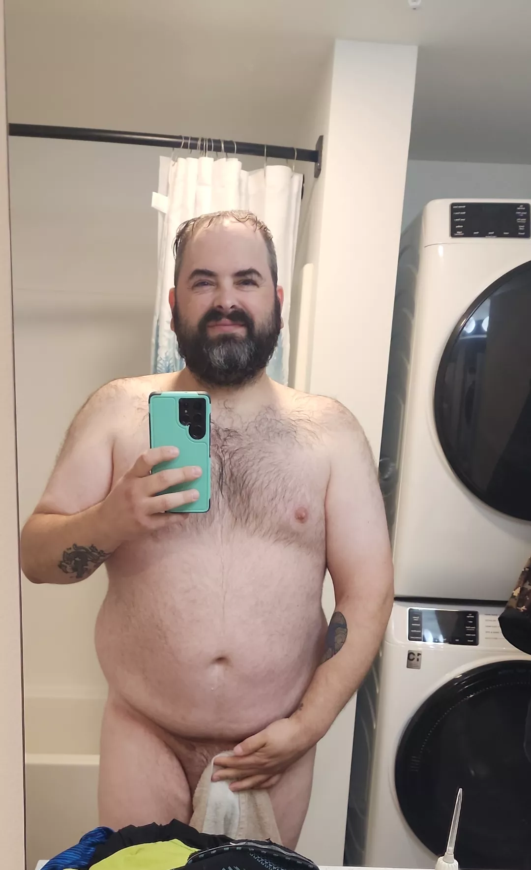 Post shower; who wants to get me dirty all over again?