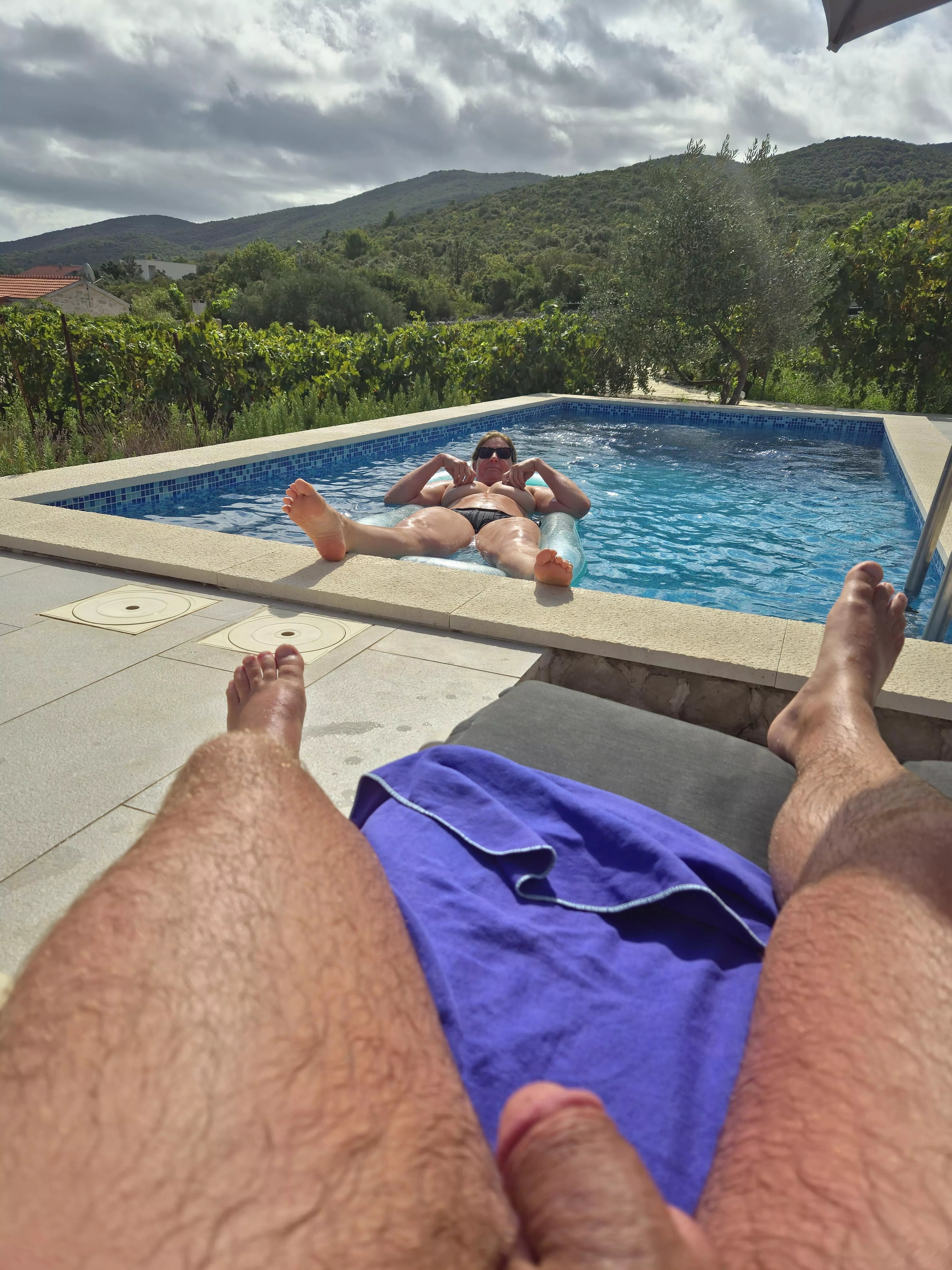 Relaxing by the pool